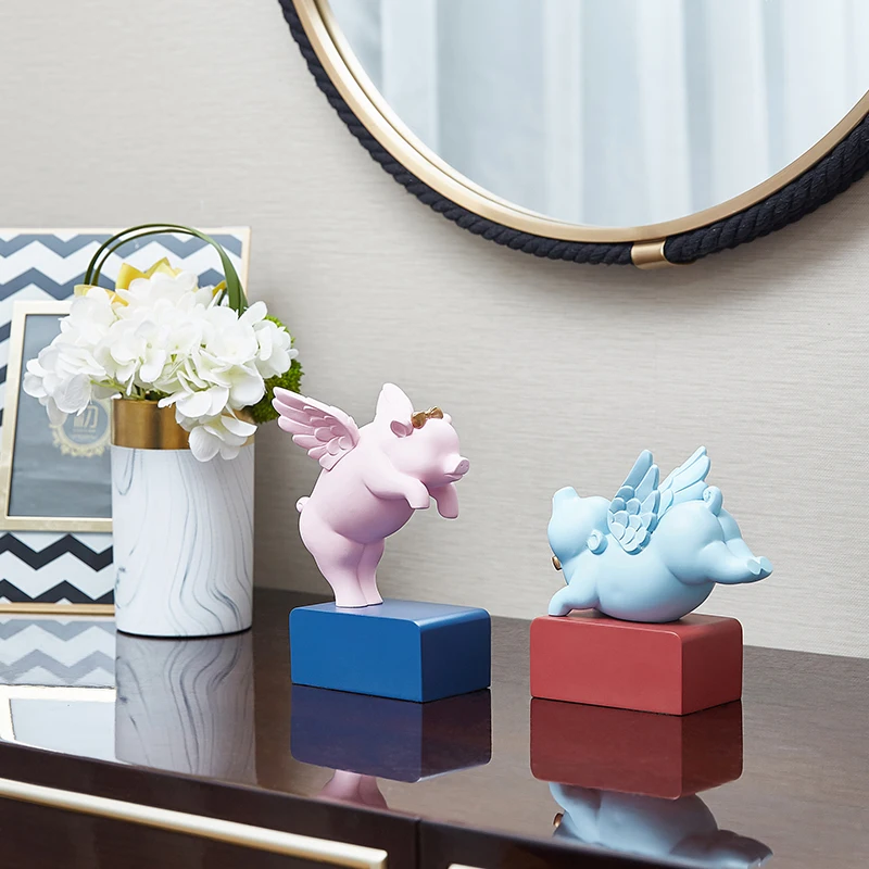 Милая Маленькая свинья с крыльями статуя мечта летающей свиньи предметы