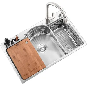 multifunctional thicken brushed sus304 stainless steel kitchen sink set with drainer pull out faucet block knives not included free global shipping