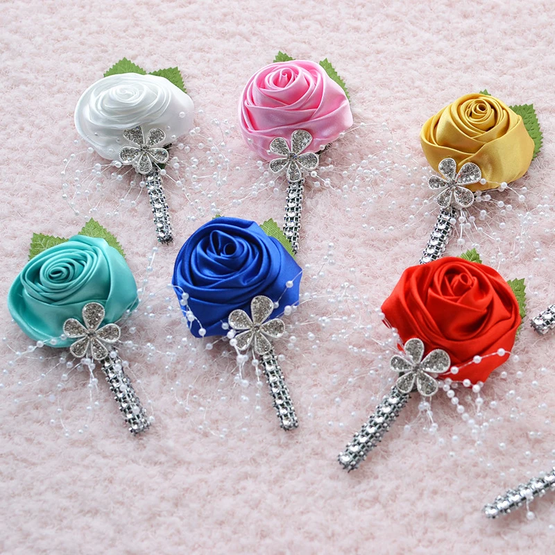 Совершенно новая бутоньерка для жениха атласная роза Мужская свадебной