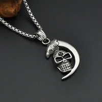 hiphoprock style cresent moon grinning skull pendant necklace eagle head stainless steel biker necklaces