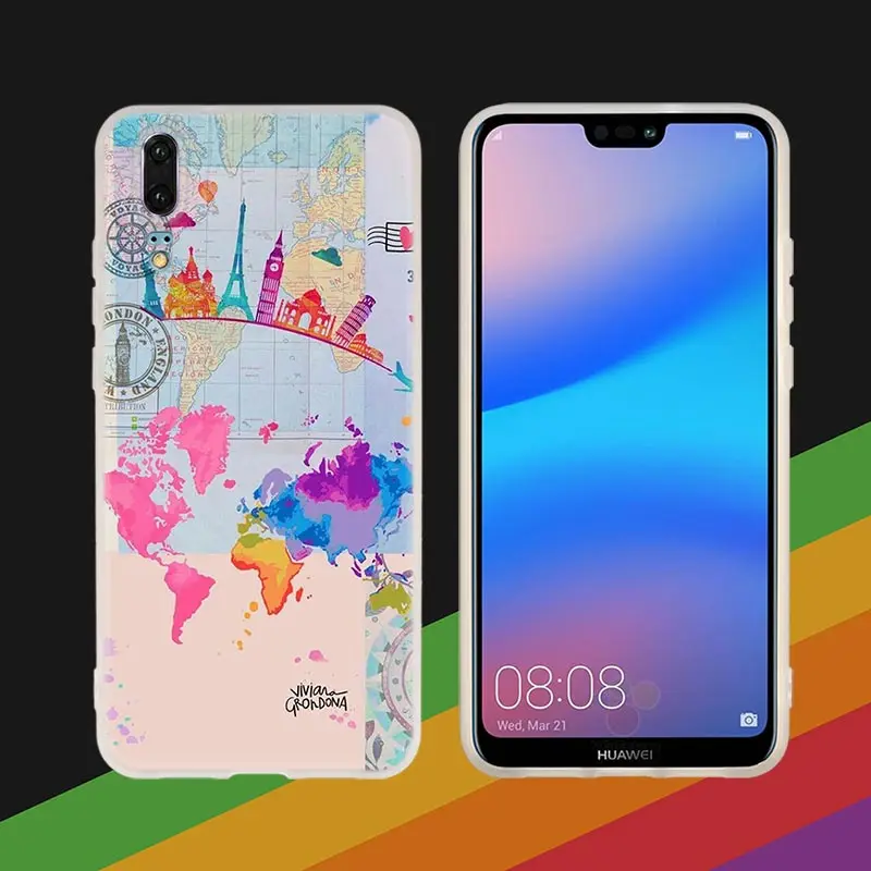 Мягкий силиконовый чехол для телефона, Карта мира для huawei P30 P20 P30Pro P10 P9 P8 Lite P samrt Plus - Цвет: Blood stone