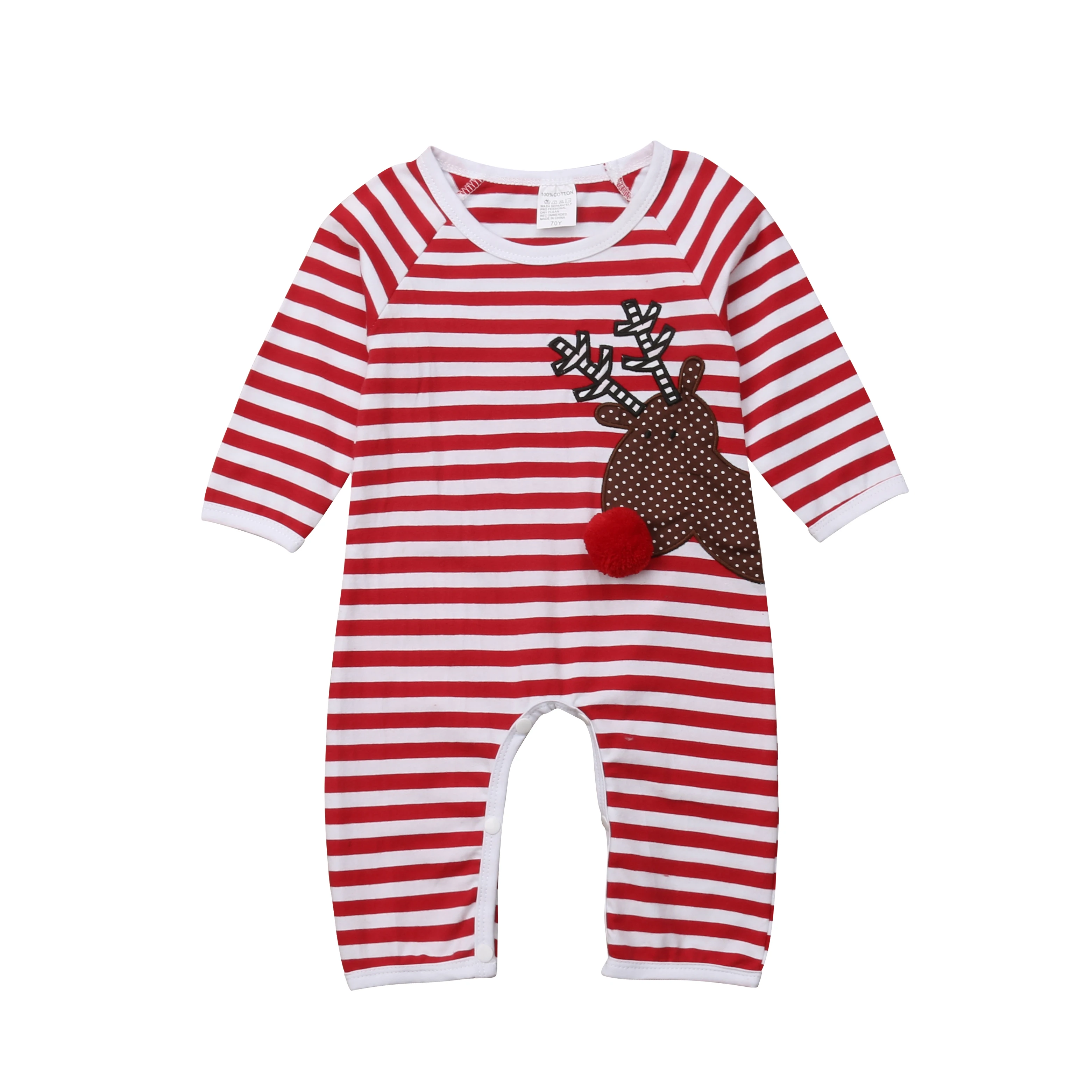 Newborn Infant Baby Boy Girl Christmas Deer Stripe Romper Long Sleeve Jumpsuit Sunsuit Outfit | Детская одежда и обувь