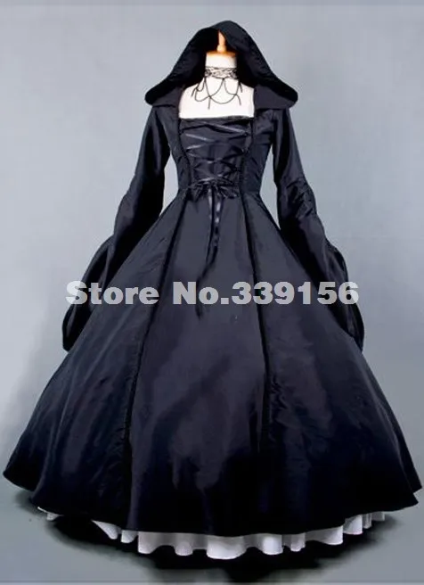 Элегантное Черное Платье Tafetta Rococo панк готическое средневековое викторианское