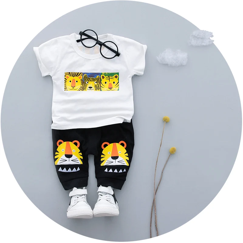 Boys Clothes 2018 New Summer 0-3y Fashion Style Infant bebe Clothing Cotton Tiger Print 18019 Good Quality Set |