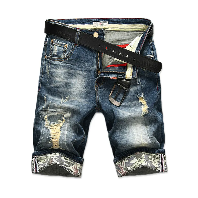 Фото Джинсовые шорты TANG мужские рваные модные байкерские повседневные брюки Капри из