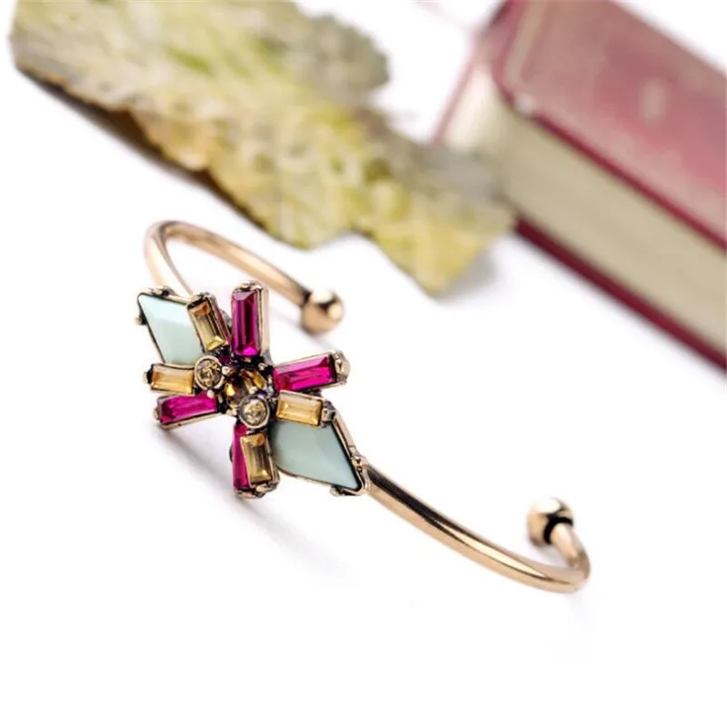 Богемия Стиль Цвет ful Цветы Браслет манжета для Для женщин Chic золото открытым