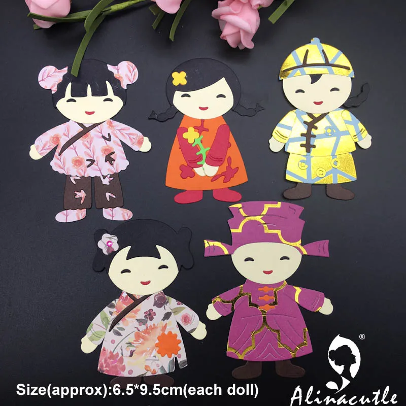 Высечки из металла высечки китайские куклы девочка мальчик Alinacraft скрапбук