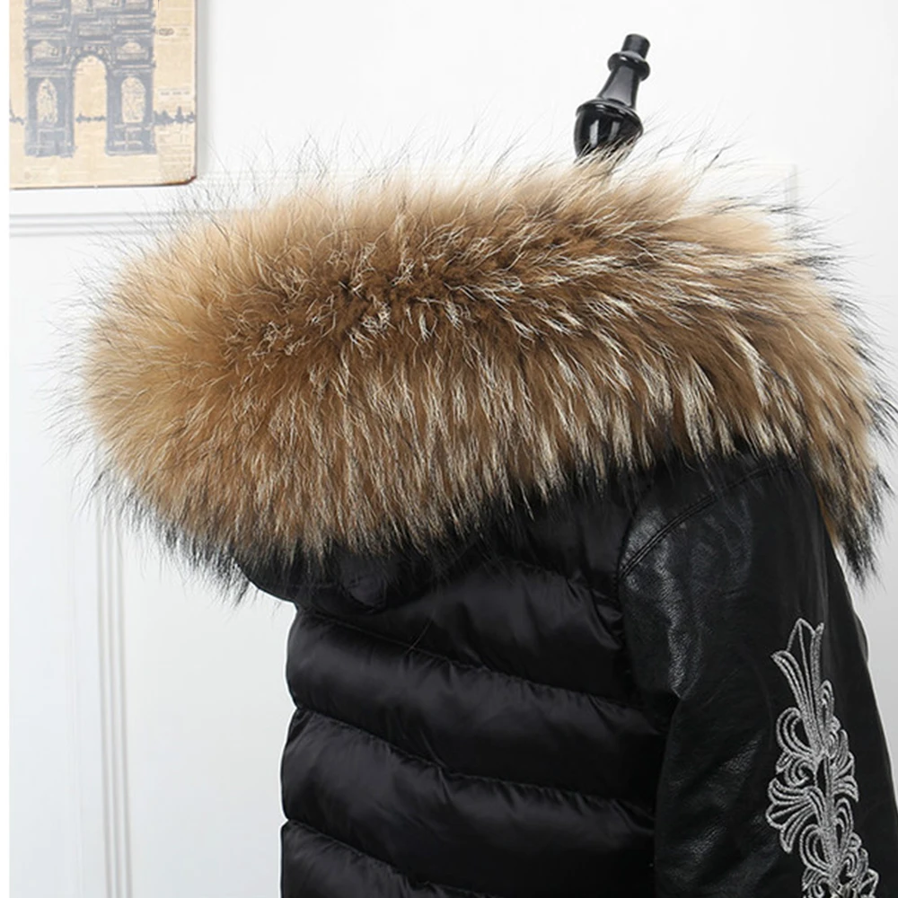 Зимний женский меховой воротник из натурального меха енота шарф теплый теплые