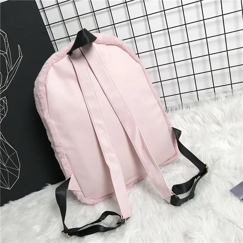 Women Velvet Backpack Cute Flannel Backpacks Large Fashion Leather Bag For Teenage Girls School Bags Winter Plush Rucksack XA79H |