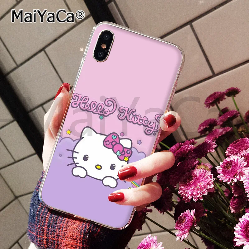 MaiYaCa милый розовый hello kitty черный ТПУ чехол для телефона чехол для iphone 11 pro 5Sx 6 7 7plus 8 8Plus X XS MAX XR