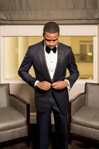 Модные темно-синие смокинги для жениха на одной пуговице, мужские костюмы с отложным воротником, блейзеры (пиджак + брюки + галстук) W: 953