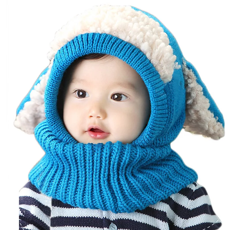 Winter Hats for Kids Girls Boys Baby Rabbit Ears Knitted Hat Children Crochet Warm Caps With Hooded Scarf Set | Детская одежда и