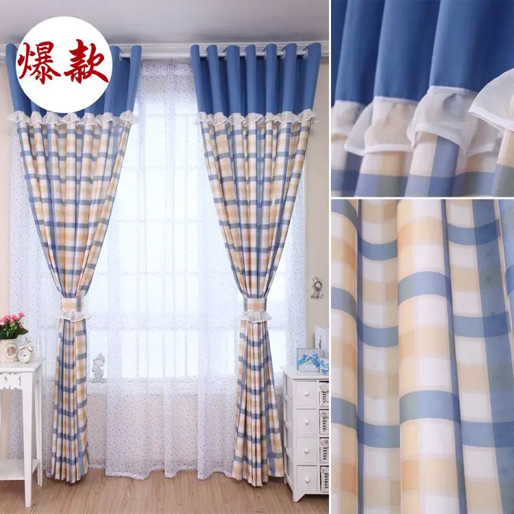 Современные шторы для окон синяя клетчатая детская занавеска гостиной/спальни