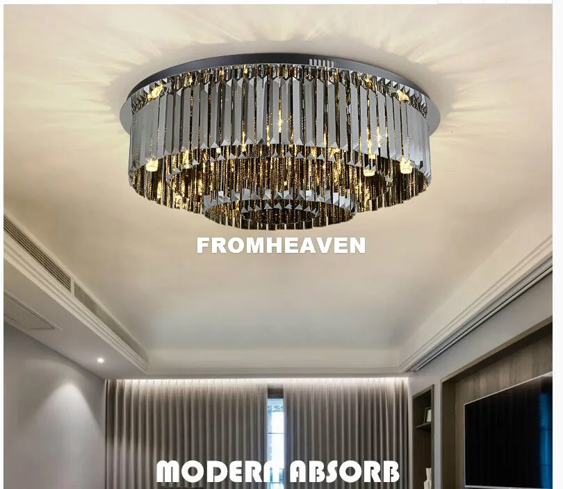 Новый светодиодный хрустальный потолочный светильник круглая Дымчатая