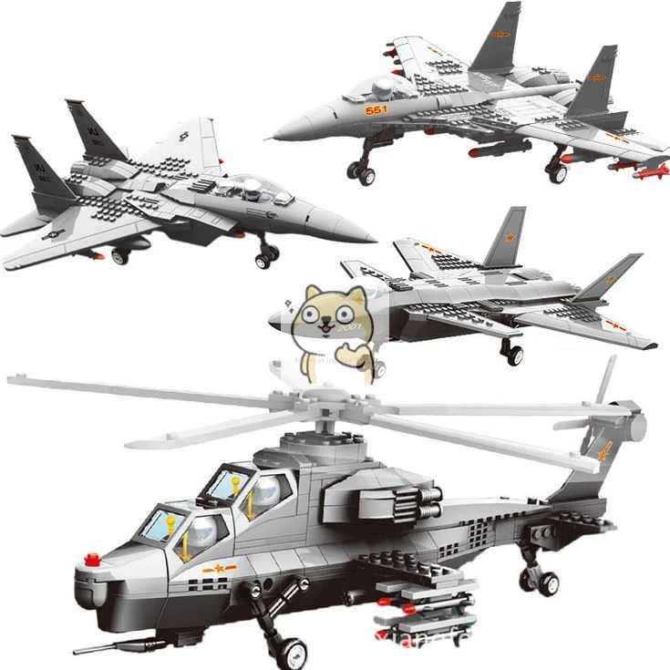 

4 Styles Wange F15 Eagle Fighter Helicopter WZ10 Gunship Fighter Plane Building Blocks Toy Bricks Compatible with Lego Technic
