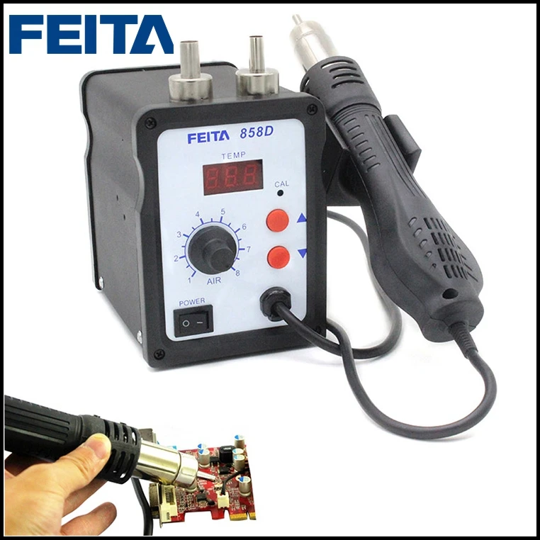 Feita 858D 110 В/220 В SMD паяльная станция светодиодный цифровой фена паяльной