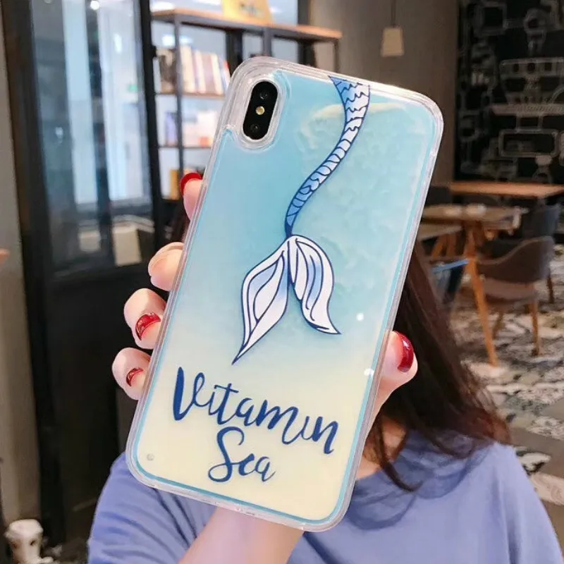 Модный динамичный Жидкий чехол для телефона с хвостом русалки для iPhone 6, 6s, 7, 8 Plus, X, XS, XR, XS MAX, защитный чехол