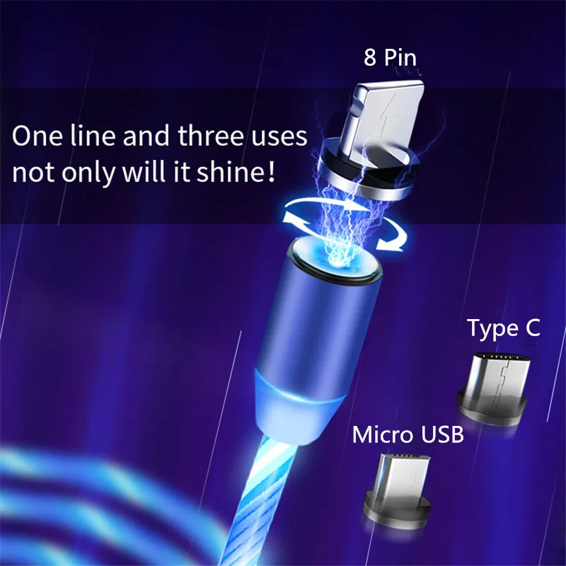 Магнитный кабель светодиодный для зарядки Micro USB Type C iPhone Samsung S10|Кабели мобильных