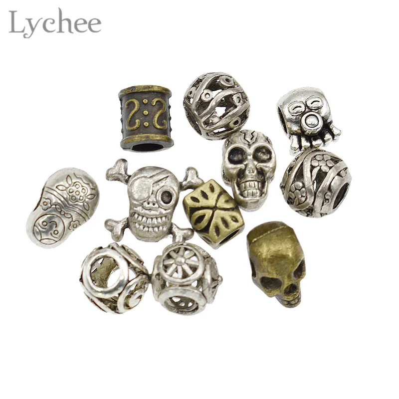 Lychee 11 шт. сплав Череп полый дредлок бусины набор зажимы манжета трубка для