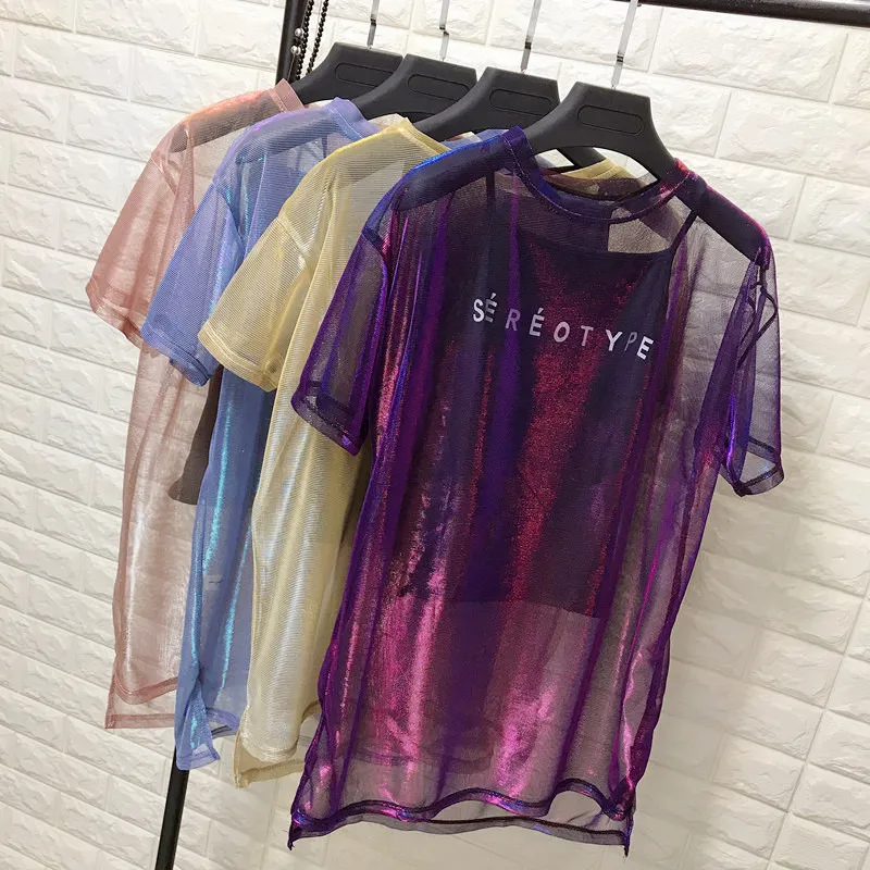 Сексуальная Женская открытая сетчатая Сетчатая футболка + майка женская