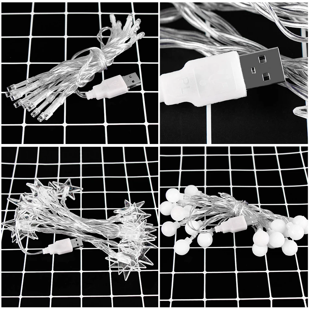 USB 2 м 20 светодиодный s звезды праздничные огни гирлянда волшебный мяч огни Рождество год праздник декоративные светодиодные фонари
