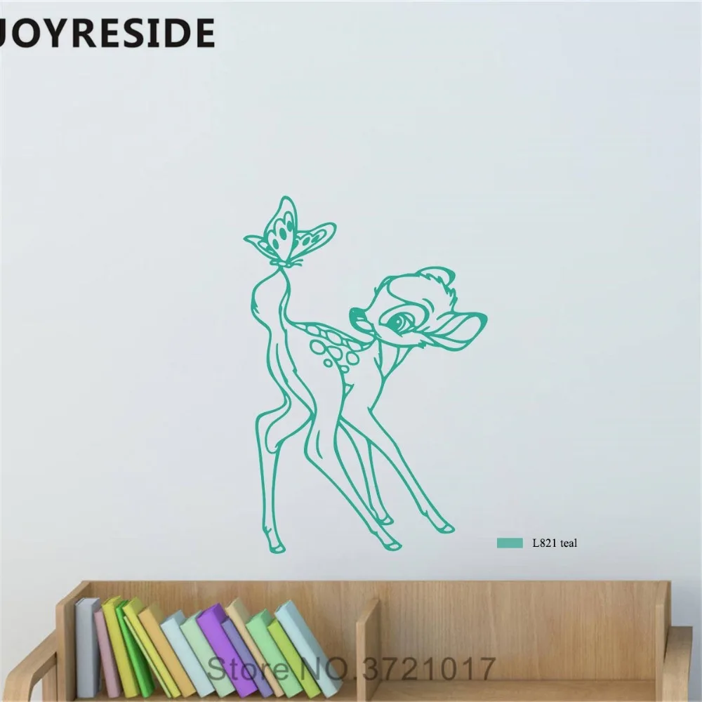 Виниловые наклейки joyestebe Bambi на стену в виде оленя бабочки для детской спальни