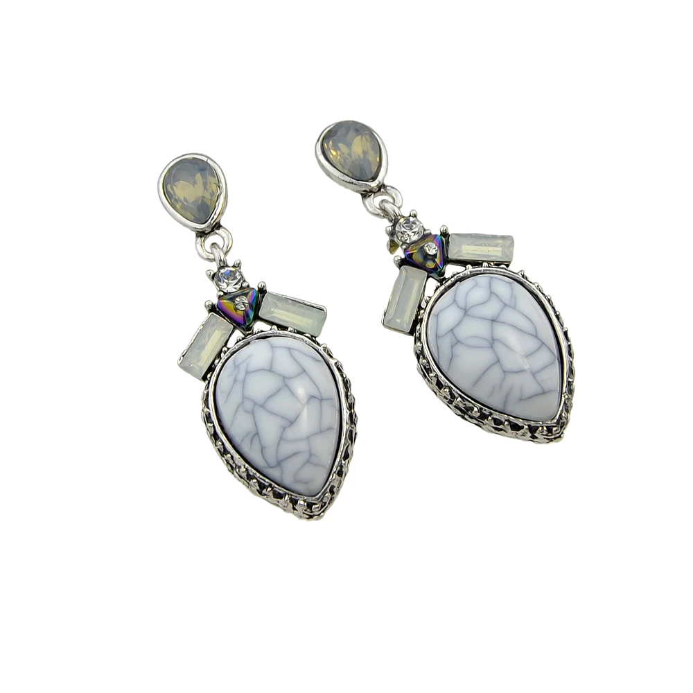 Joywish Этническая Стиль серебро Цвет цепь с белым Мрамор капли воды Форма со