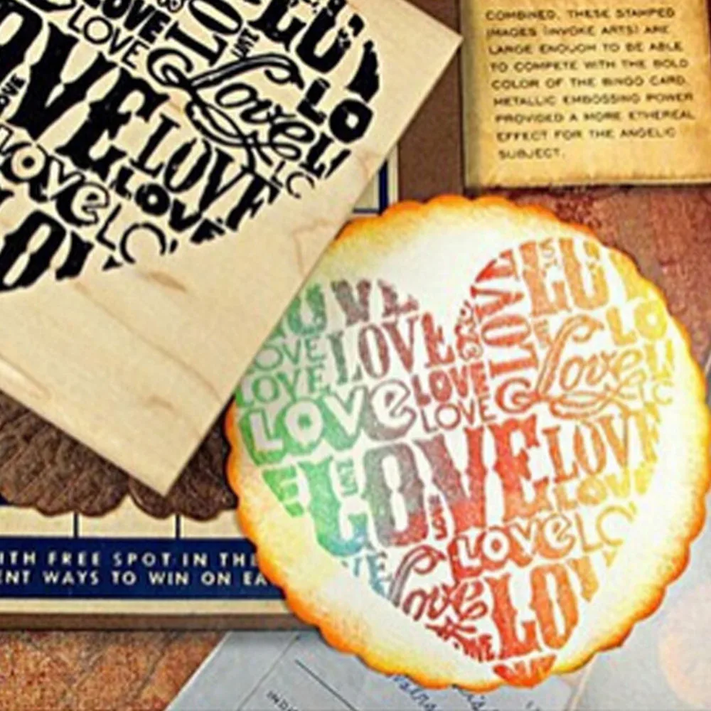

Love Heart Stamps Blocks DIY Fashion Craft School Scrapbooking Decor Wooden Rubber Craved Printing Stamp Wood