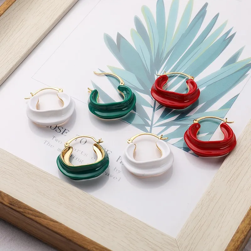 2019 модные эмалированные Серьги для женщин красные зеленые белые серьги с
