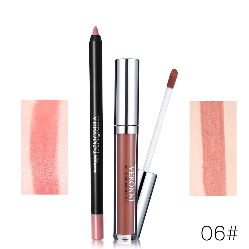 06 VERONNI бренд 13 цветов Блеск для губ Lipliner макияж наборы Batom телесный бархат Пигмент Блеск для губ Карандаш палочки Водонепроницаемый косметический набор - Цвет: 06