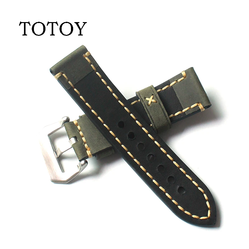 TOTOY for Panerai pam 18mm19mm21mm23mm 22mm 20mm 24mm 26MM leather strap Italian crazy horse retro men's | Наручные часы
