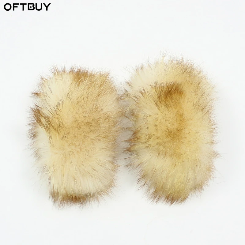 

Женские меховые манжеты OFTBUY, Большие меховые манжеты из натурального меха енота и лисы, новинка ЗИМЫ 100%