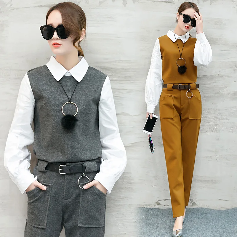 

Autumn outfit new leisure suit lady suits long sleeve top blouse pants with pocket two-piece clothing set women fashion outfit