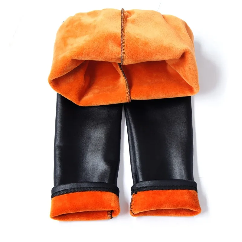 Модные леггинсы из искусственной кожи для девочек осенне-зимняя теплая детская