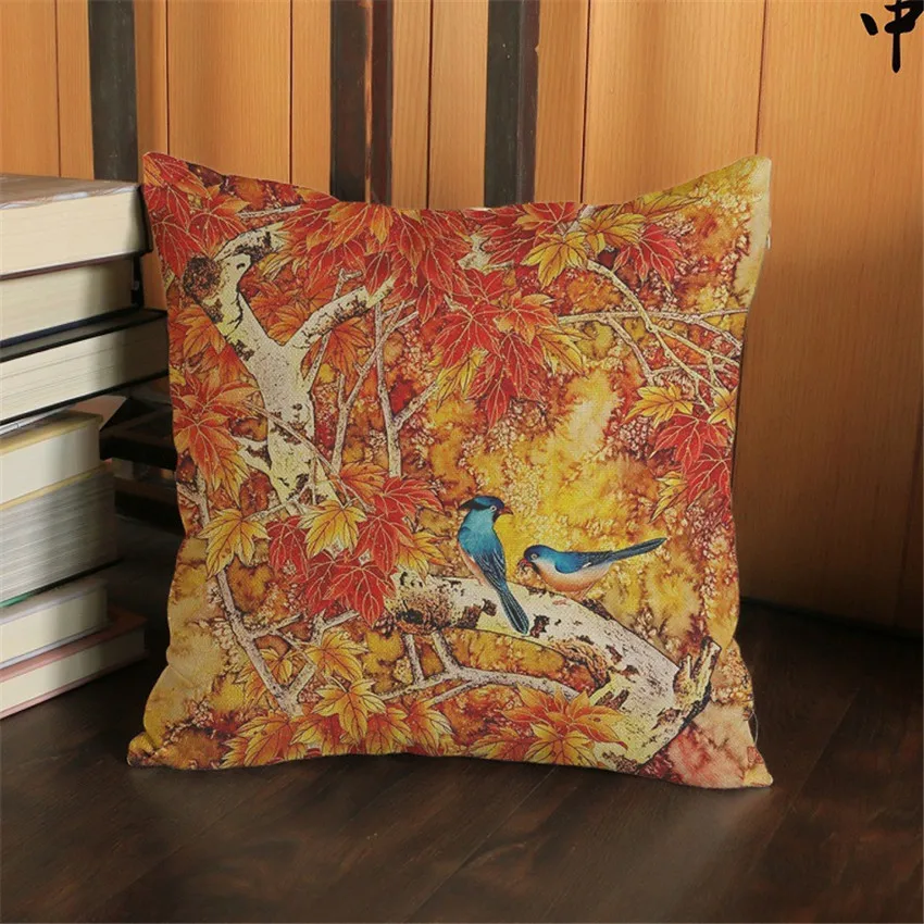 Льняная наволочка в китайском стиле с принтом пионов и цветов декоративные