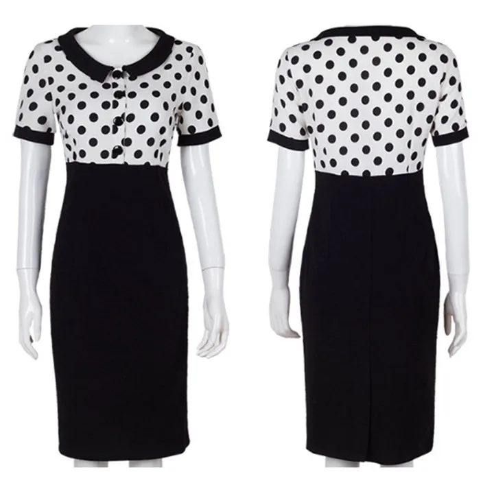 2017 Летом Точка отложным Воротником Шить Карандаш С Коротким Рукавом Платье