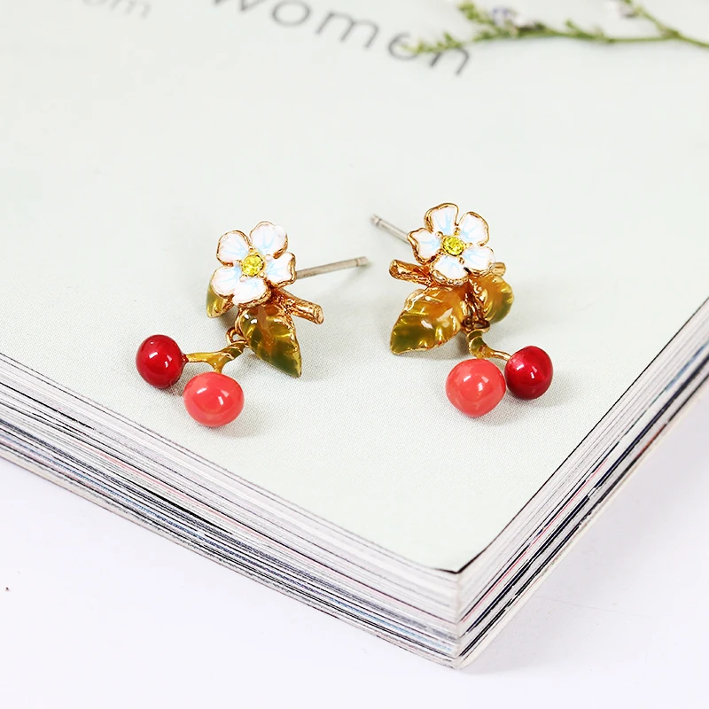 Франция Мода Моделирование LES Эмаль Глазури Вишня Падение Цветочек позолоченные