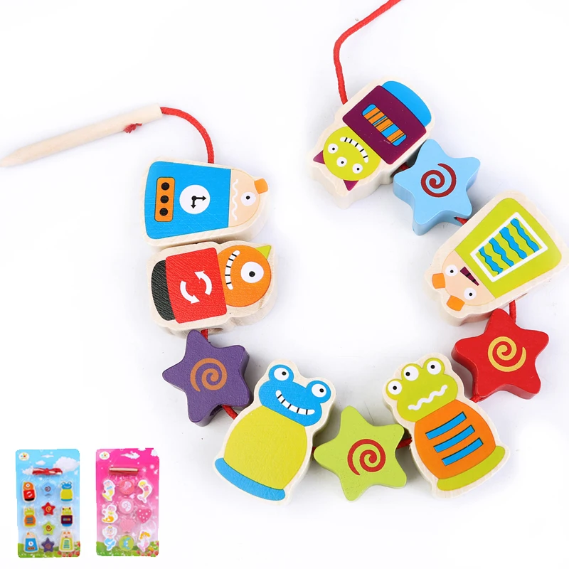 1 Набор мультяшных игрушек mermaidsmonster big wooden Block Stringi игрушки из бисера для детей