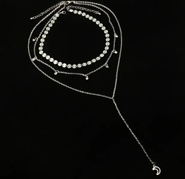 Bohemia Multilayer Necklace Wafer Chain Crystal Pendant Moon Layered Ethnic Women Gift Jewelery |