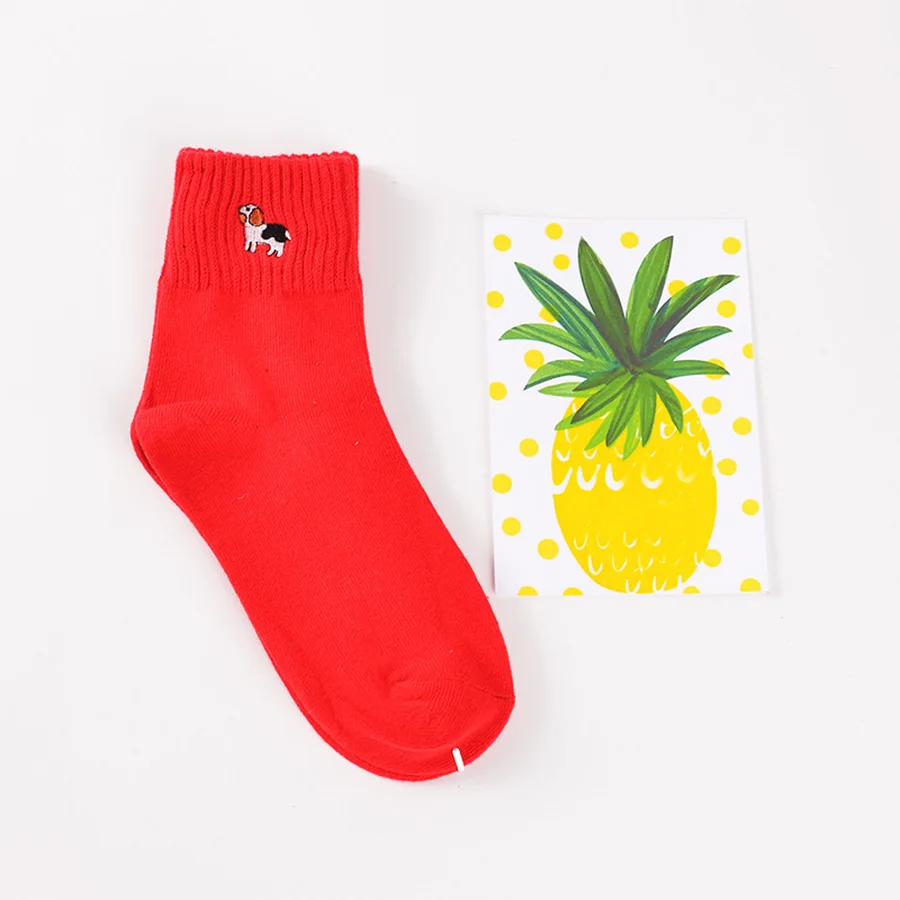 [COSPLACOOL] милые носки с вышивкой животных карамельных цветов милый собака кот