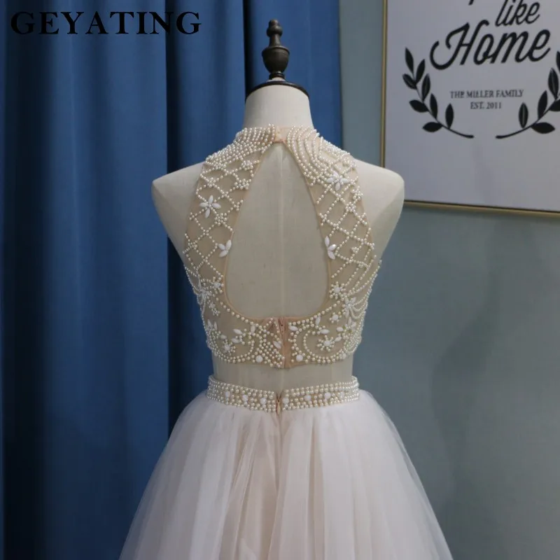 Платье для выпускного вечера из двух предметов с жемчугом цвета шампанского