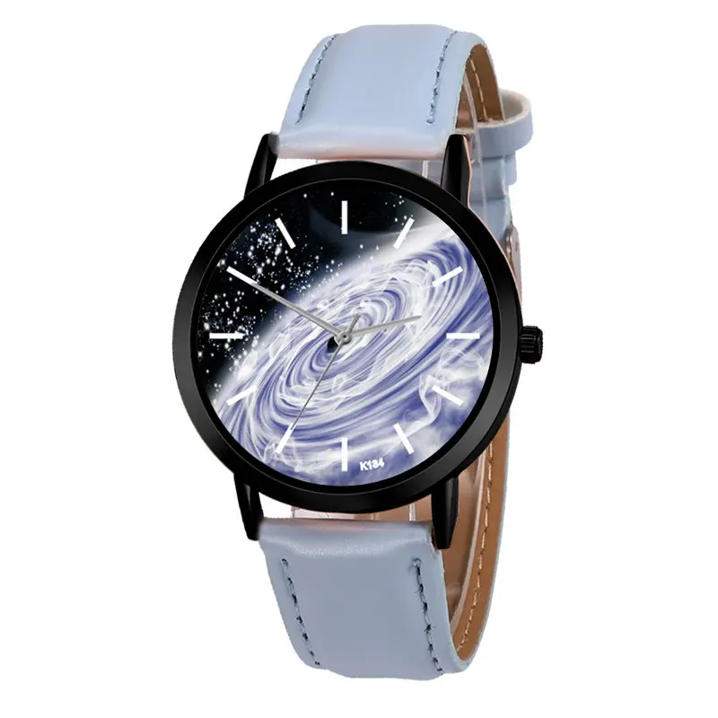 Атмосферные часы с космическим мотивом Vortex повседневные кварцевые кожаным