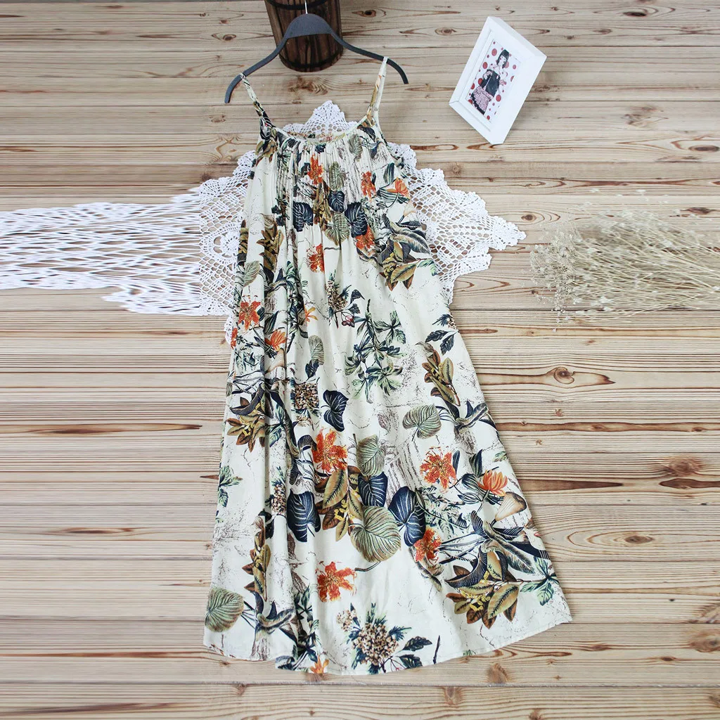 Женское платье с цветочным принтом без рукавов круглым вырезом|Платья| |