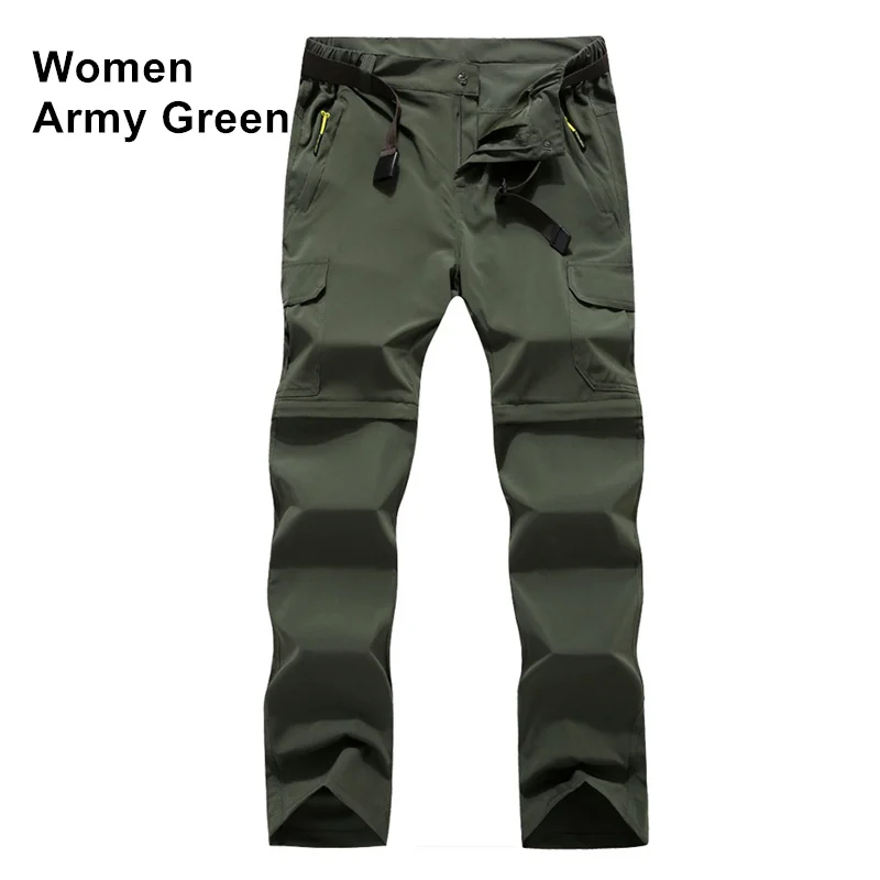 Women Army Green RAY GRACE отстегивающиеся брюки, шорты для женщин и мужчин, летние уличные походные брюки, водонепроницаемые быстросохнущие брюки-карго, брюки для альпинизма, треккинга - Цвет: Women Army Green