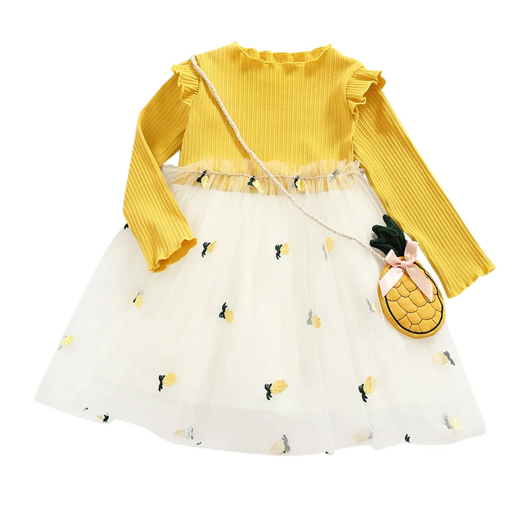 Детские платья для девочек осеннее платье из тюля с длинным рукавом и сумочкой