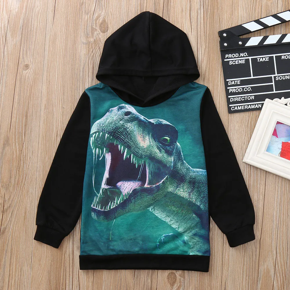 Children Boys Girls Long Sleeves Cartoon Dinosaur Printed Hooded Sweater Clothes boys clothes summer 0307 | Детская одежда и обувь