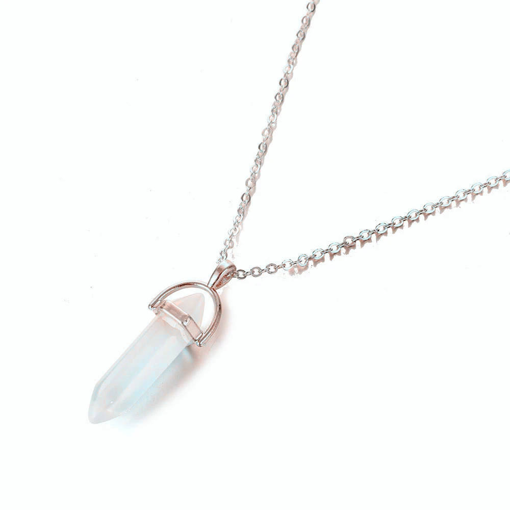 Silver Opal Ожерелье s Подвески Горячая Распродажа шестиугольная колонна кварц модный натуральный камень в виде пули розовая подвеска в виде кристалла ожерелье для женщин ювелирные изделия - Окраска металла: Silver Opal