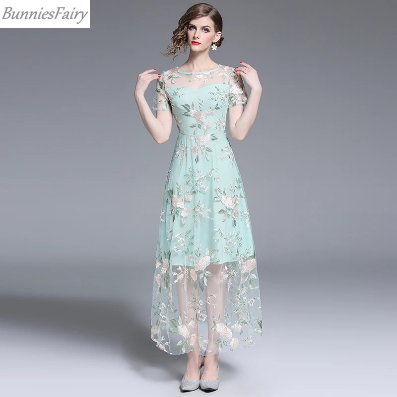 Новое тяжелое промышленное Сетчатое Длинное Зеленое Платье макси с