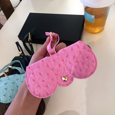 pink KPAY уникальная сумка для очков из искусственной кожи с узором страуса Многофункциональный Чехол для очков женские солнцезащитные очки Защита для хранения Ins - Цвет: pink