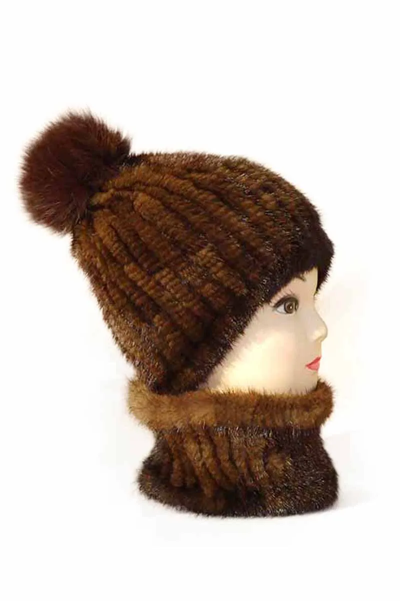 Mink Knitted Hat Lady skin hat warm autumn and winter fashion leisure hat fox ball hat